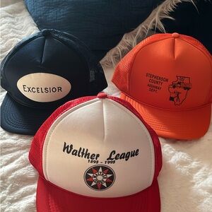 Vintage Trucker Hats Set - Black, Orange, Red
